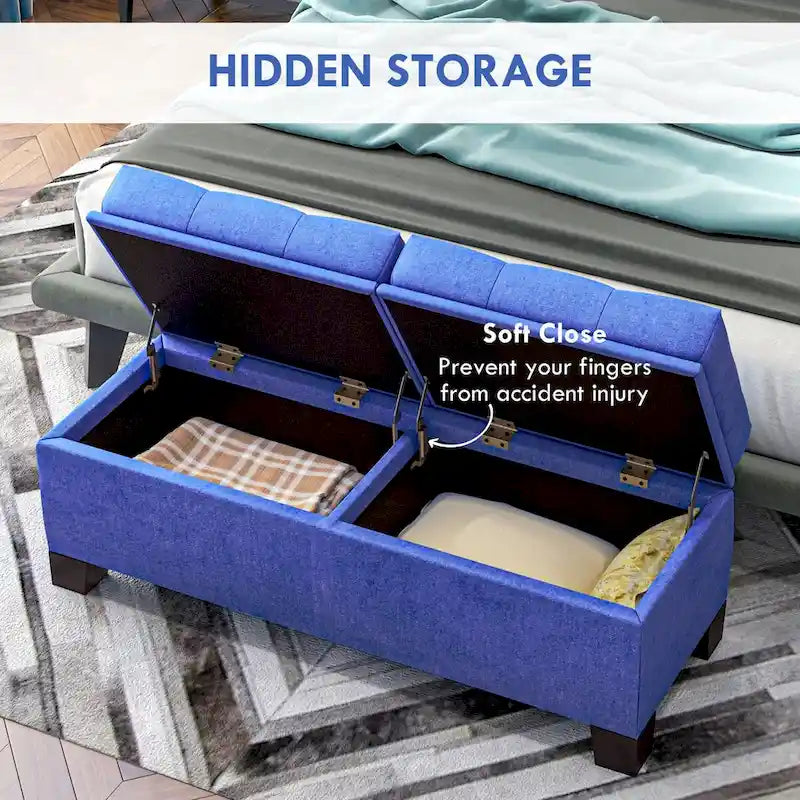 Panca contenitore imbottita con cerniere di sicurezza per soggiorno, ingresso, camera da letto