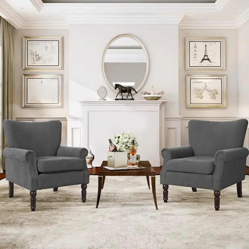 COZYMAN Poltrona moderna in legno massello imbottita in tessuto/similpelle, set di 2 poltrone per soggiorno