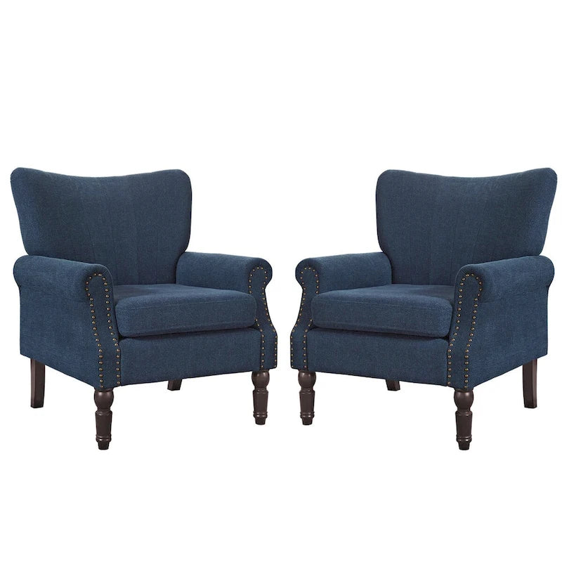 COZYMAN Poltrona moderna in legno massello imbottita in tessuto/similpelle, set di 2 poltrone per soggiorno