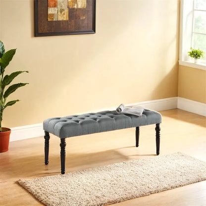 Panca da pranzo con gambe tornite e trapuntate in tessuto