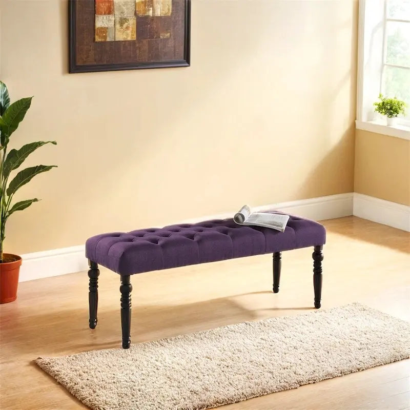 Panca da pranzo con gambe tornite e trapuntate in tessuto