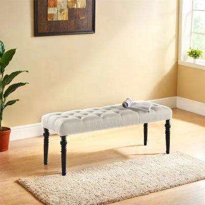 Panca da pranzo con gambe tornite e trapuntate in tessuto