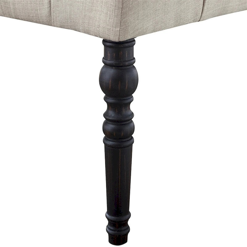 Panca da pranzo con gambe tornite e trapuntate in tessuto