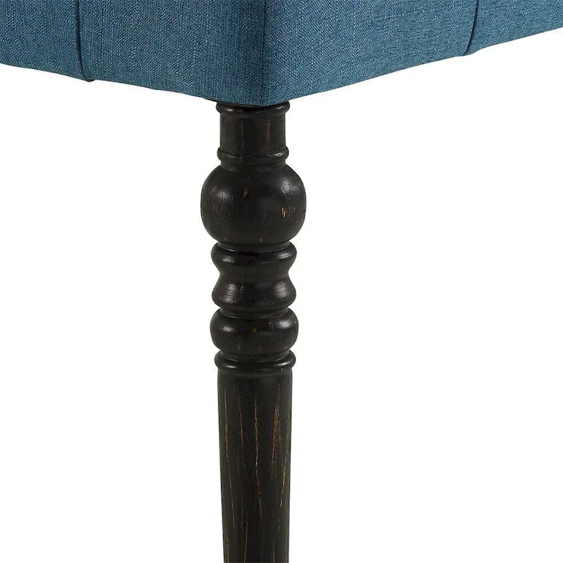 Panca da pranzo con gambe tornite e trapuntate in tessuto