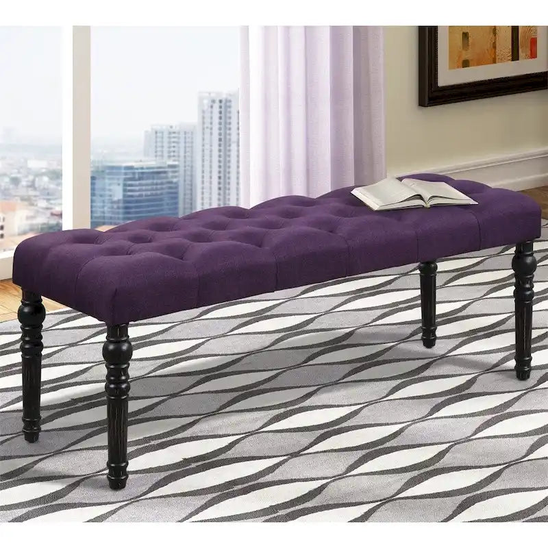 Panca da pranzo con gambe tornite e trapuntate in tessuto