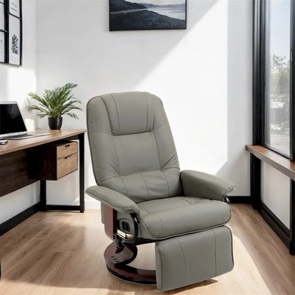 Poltrona reclinabile girevole manuale in pelle con braccioli e poggiapiedi estensibile