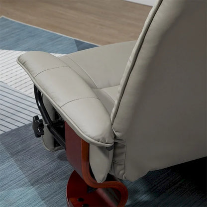 Poltrona reclinabile girevole manuale in pelle con braccioli e poggiapiedi estensibile