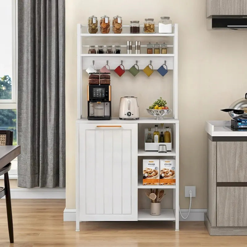 Scaffale da cucina Moasis a 6 ripiani con ripiani portaoggetti, organizer da cucina con mobiletto per pattumiera