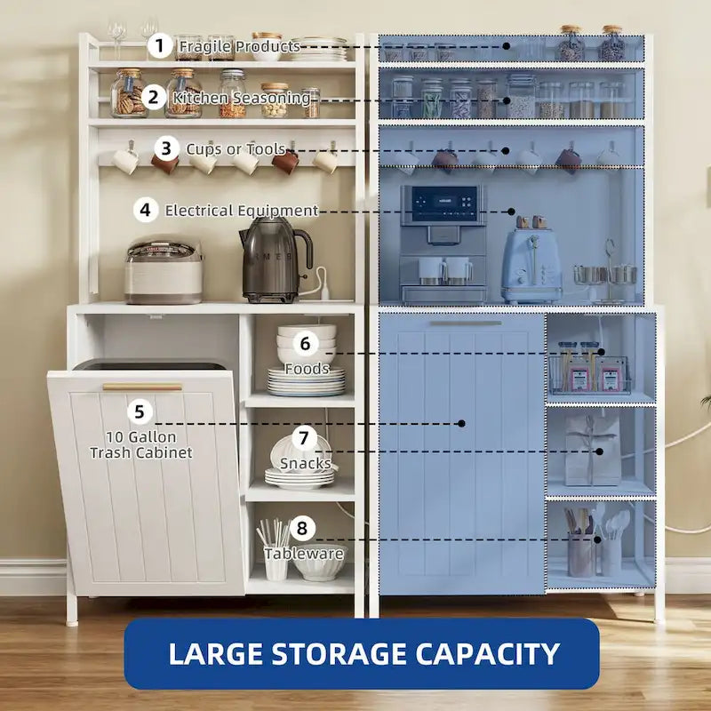 Scaffale da cucina Moasis a 6 ripiani con ripiani portaoggetti, organizer da cucina con mobiletto per pattumiera