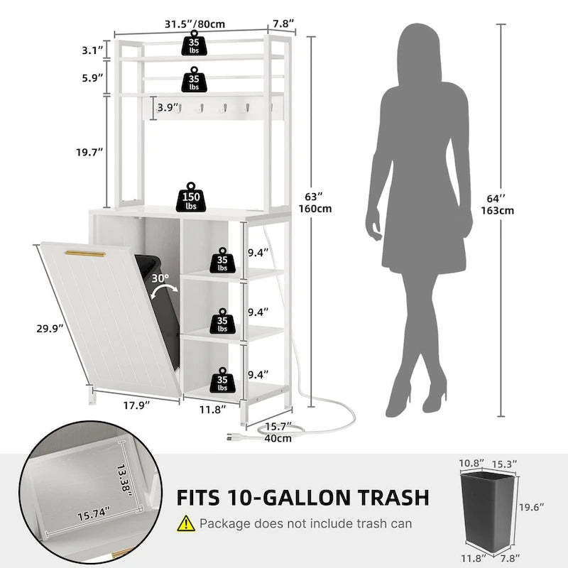 Scaffale da cucina Moasis a 6 ripiani con ripiani portaoggetti, organizer da cucina con mobiletto per pattumiera