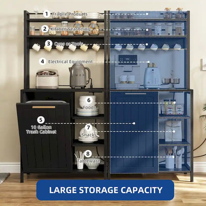 Scaffale da cucina Moasis a 6 ripiani con ripiani portaoggetti, organizer da cucina con mobiletto per pattumiera