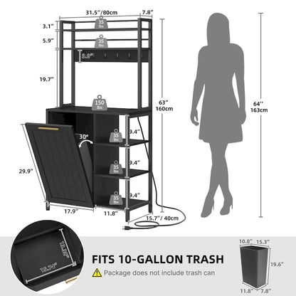 Scaffale da cucina Moasis a 6 ripiani con ripiani portaoggetti, organizer da cucina con mobiletto per pattumiera