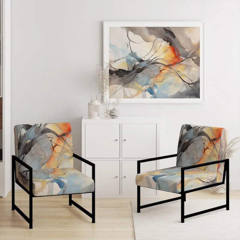 Poltrona imbottita e poltrona moderna con braccioli Designart Marble Serenity, onde colorate grigie ad acquerello, forme astratte