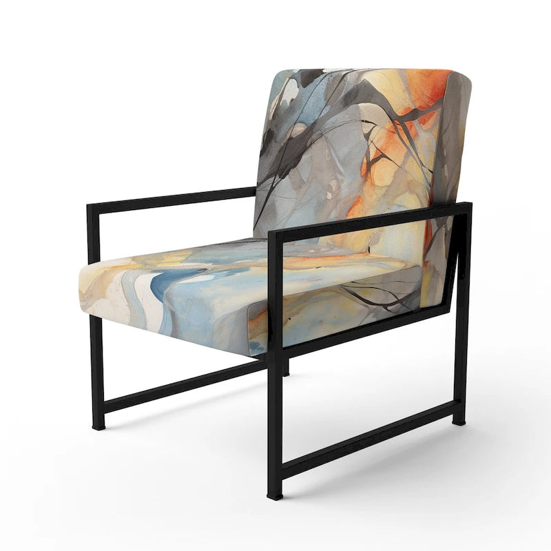 Poltrona imbottita e poltrona moderna con braccioli Designart Marble Serenity, onde colorate grigie ad acquerello, forme astratte