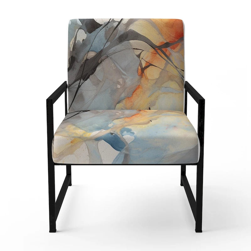 Poltrona imbottita e poltrona moderna con braccioli Designart Marble Serenity, onde colorate grigie ad acquerello, forme astratte