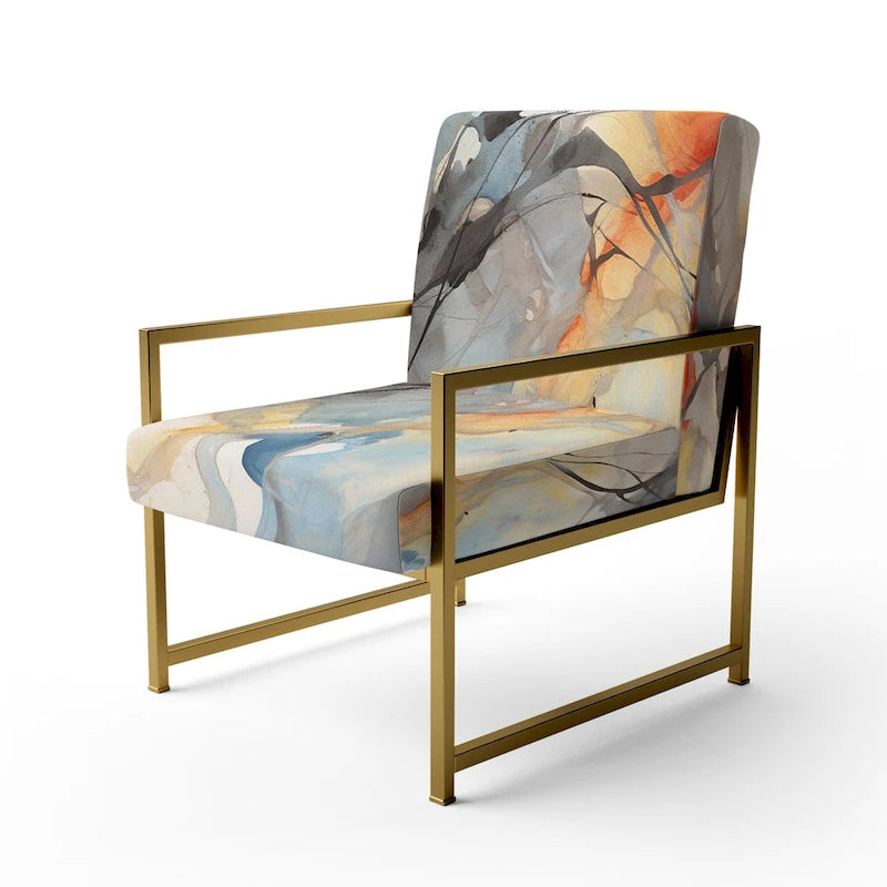 Poltrona imbottita e poltrona moderna con braccioli Designart Marble Serenity, onde colorate grigie ad acquerello, forme astratte