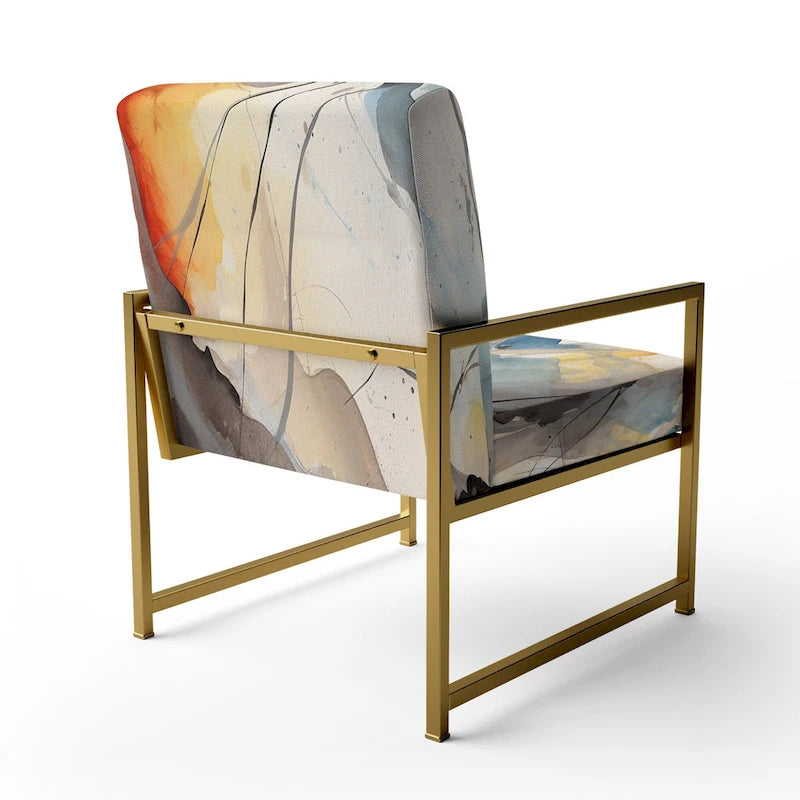 Poltrona imbottita e poltrona moderna con braccioli Designart Marble Serenity, onde colorate grigie ad acquerello, forme astratte