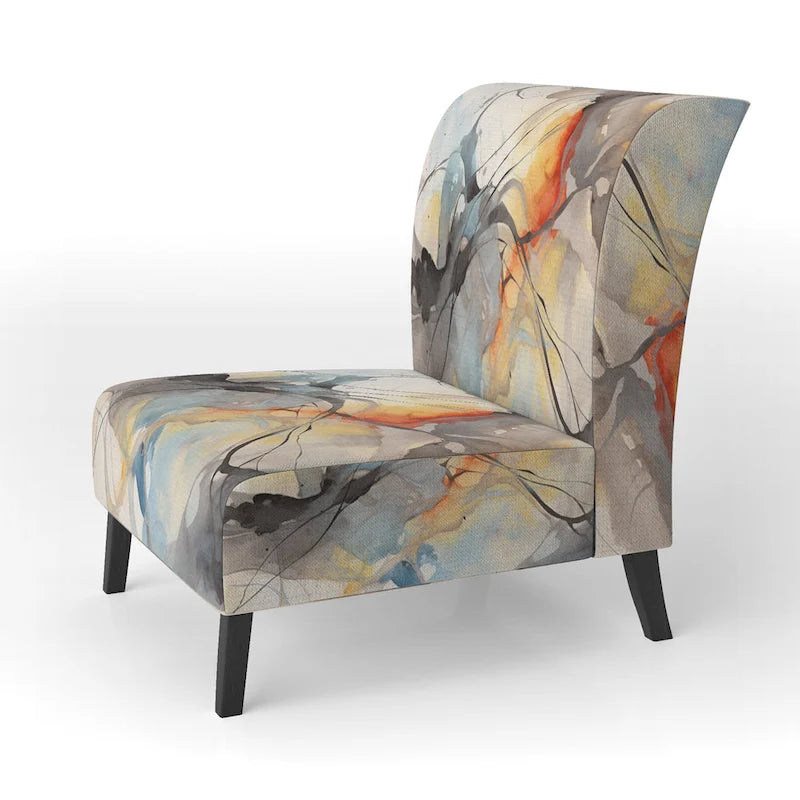 Poltrona imbottita e poltrona moderna con braccioli Designart Marble Serenity, onde colorate grigie ad acquerello, forme astratte