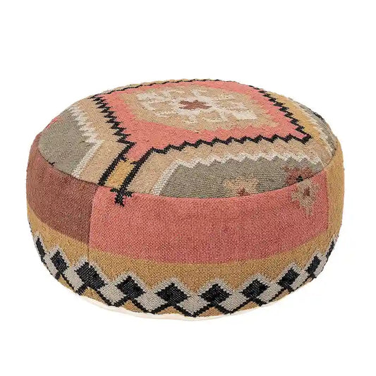 Multicolor Handwoven Cotton Kilim Pouf