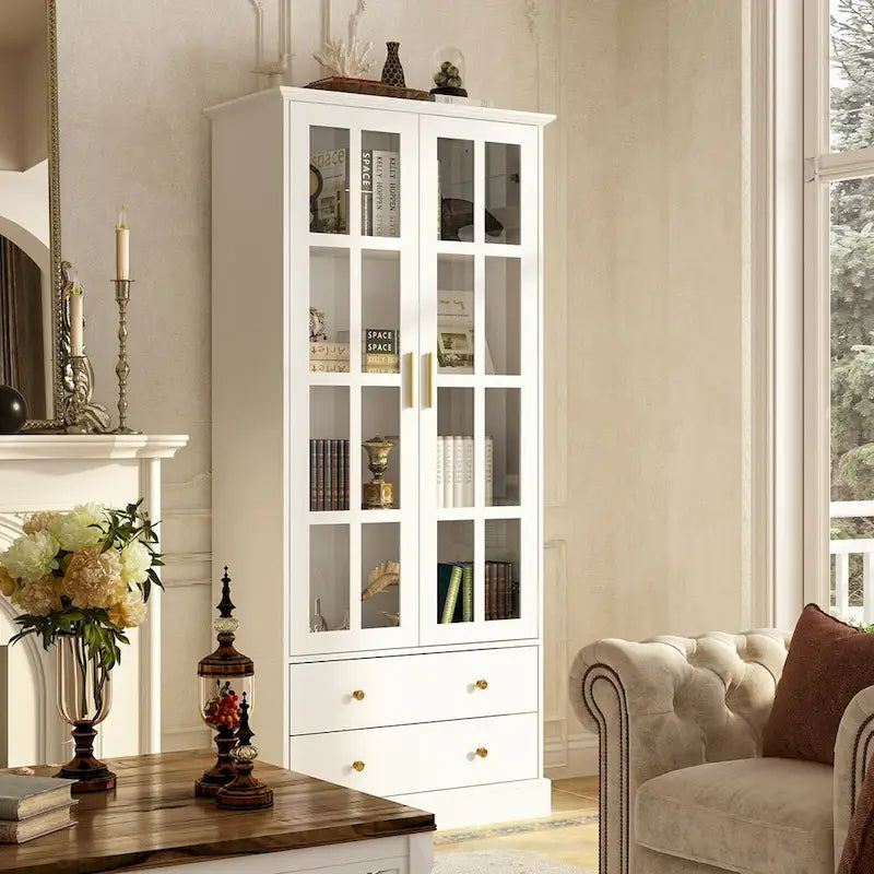 Vetrina con ante in vetro, libreria decorativa per soggiorno e corridoio - 70,1 A x 31,5 L