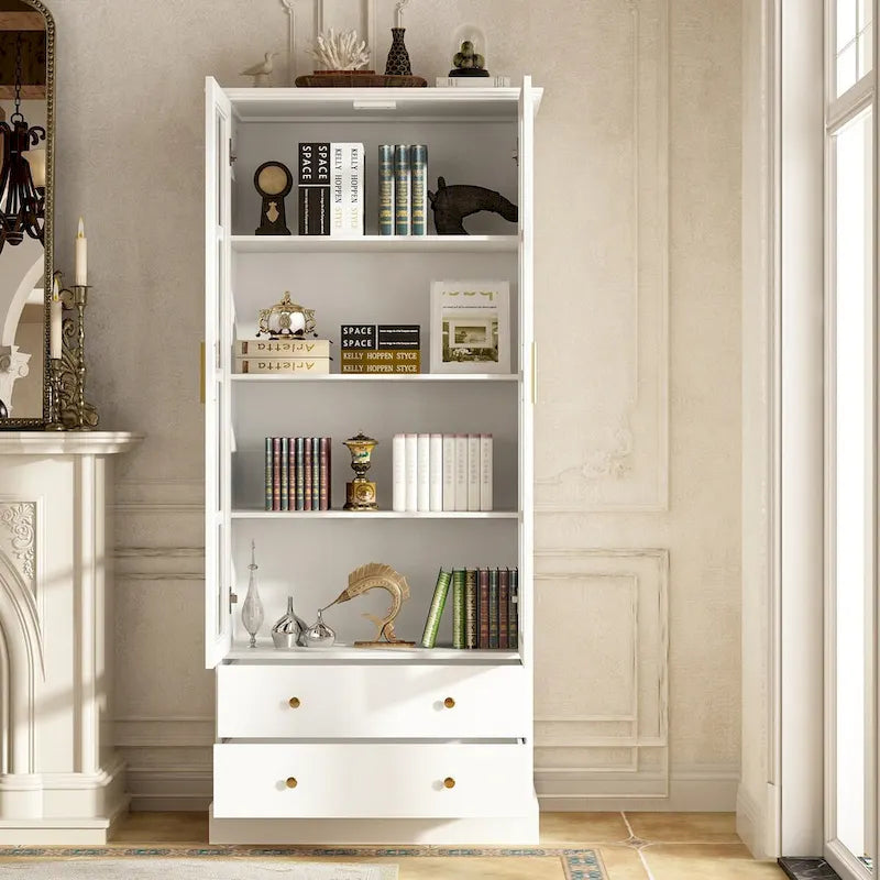 Vetrina con ante in vetro, libreria decorativa per soggiorno e corridoio - 70,1 A x 31,5 L