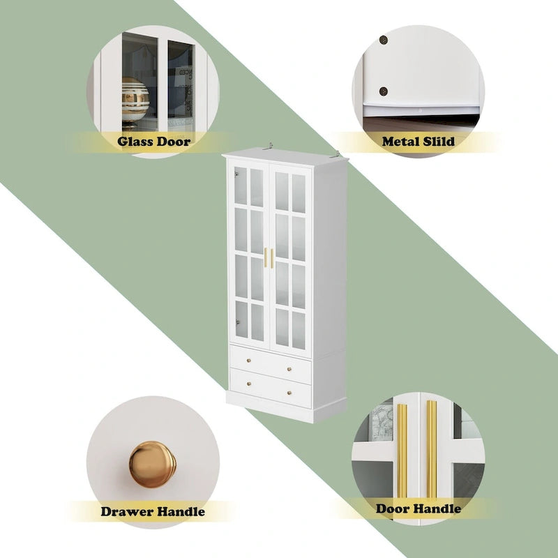 Vetrina con ante in vetro, libreria decorativa per soggiorno e corridoio - 70,1 A x 31,5 L