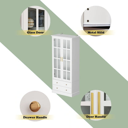 Vetrina con ante in vetro, libreria decorativa per soggiorno e corridoio - 70,1 A x 31,5 L