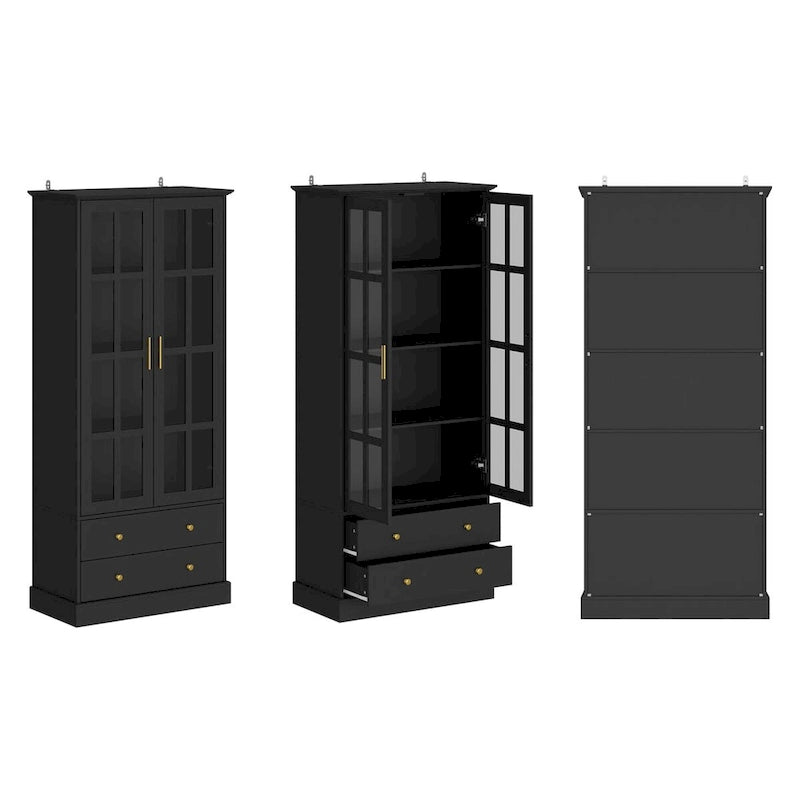 Vetrina con ante in vetro, libreria decorativa per soggiorno e corridoio - 70,1 A x 31,5 L