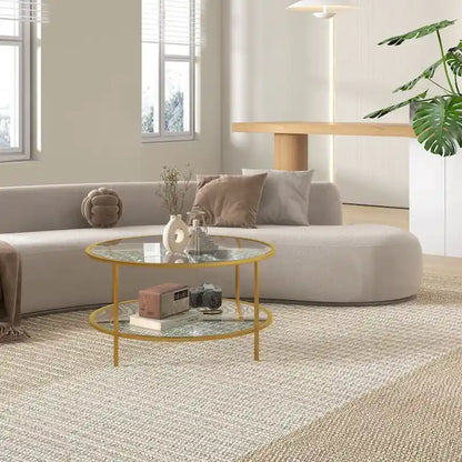 Tavolino laterale HOMCOM con contenitore, tavolino rotondo da 32 pollici, tavolino da caffè in vetro temperato a 2 livelli con struttura in acciaio