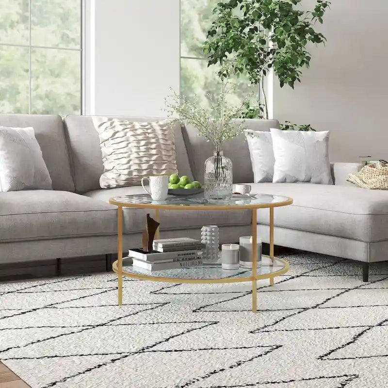 Tavolino laterale HOMCOM con contenitore, tavolino rotondo da 32 pollici, tavolino da caffè in vetro temperato a 2 livelli con struttura in acciaio