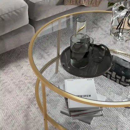 Tavolino laterale HOMCOM con contenitore, tavolino rotondo da 32 pollici, tavolino da caffè in vetro temperato a 2 livelli con struttura in acciaio