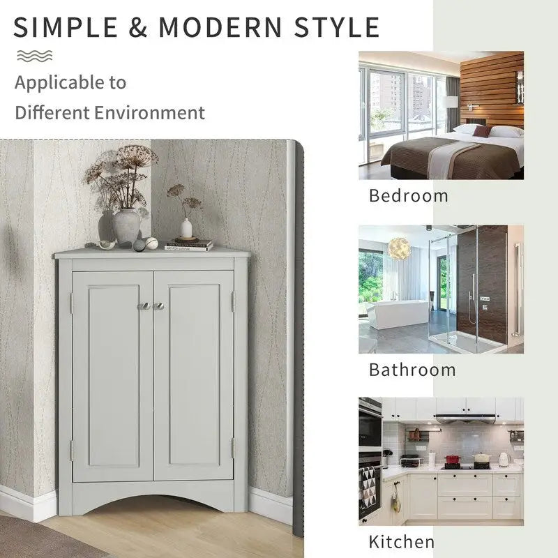 Mobiletto angolare triangolare per bagno con ripiani regolabili, mobiletto da terra indipendente, mobiletto decorativo per soggiorno