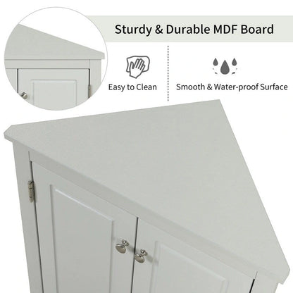 Mobiletto angolare triangolare per bagno con ripiani regolabili, mobiletto da terra indipendente, mobiletto decorativo per soggiorno