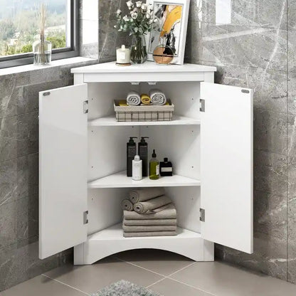 Mobiletto angolare triangolare per bagno con ripiani regolabili, mobiletto da terra indipendente, mobiletto decorativo per soggiorno