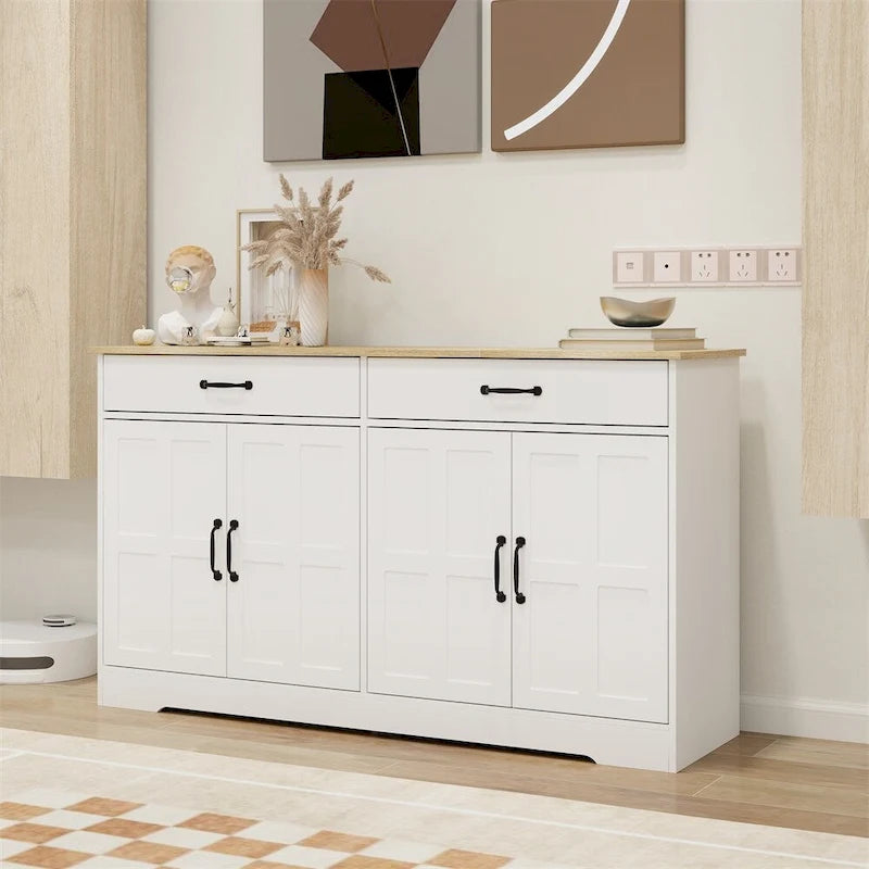 Credenza a buffet in stile rustico con 2 cassetti e 4 ante