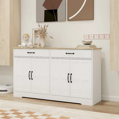 Credenza a buffet in stile rustico con 2 cassetti e 4 ante