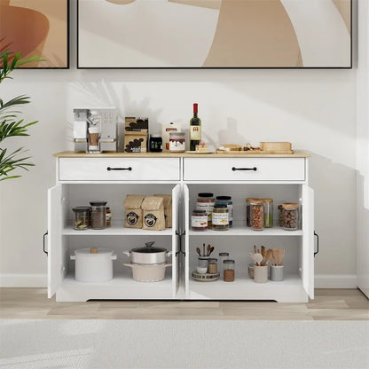 Credenza a buffet in stile rustico con 2 cassetti e 4 ante