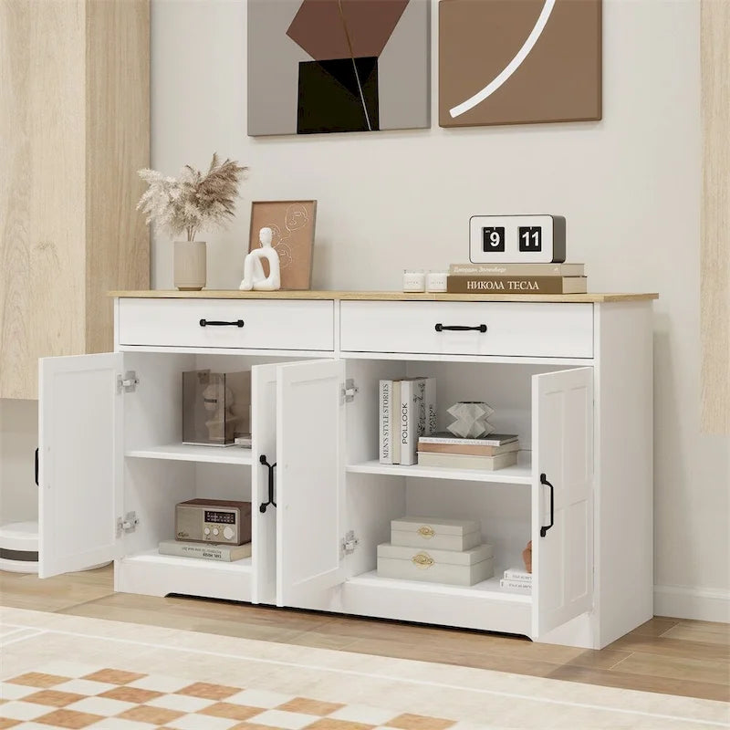 Credenza a buffet in stile rustico con 2 cassetti e 4 ante