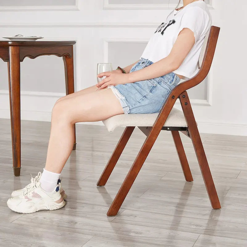 Sedia da pranzo pieghevole imbottita in 2 pezzi, sedie in legno salvaspazio