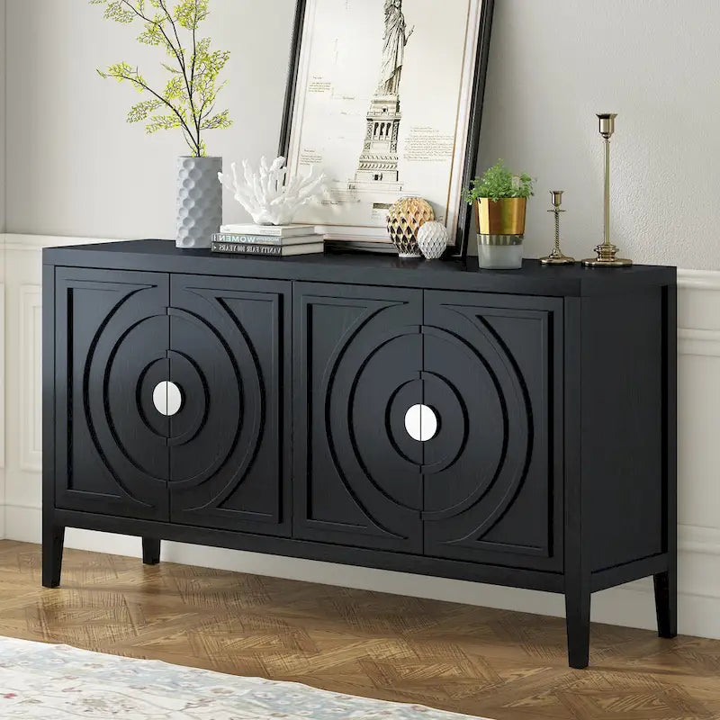 Credenza retrò con design a scanalatura circolare