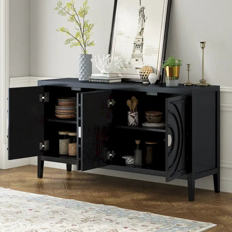 Credenza retrò con design a scanalatura circolare