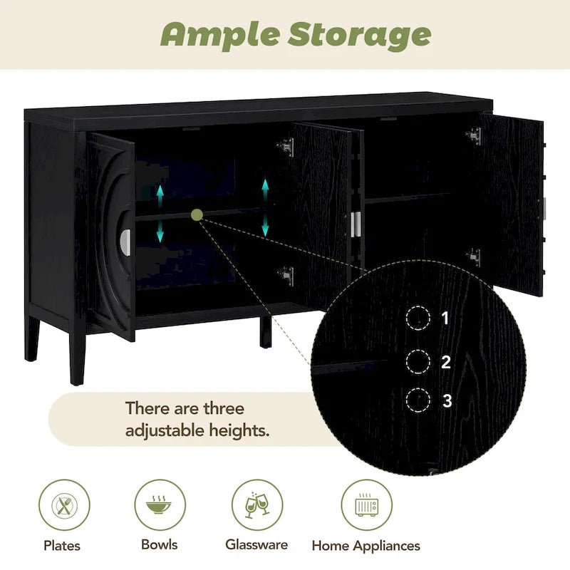 Credenza retrò con design a scanalatura circolare