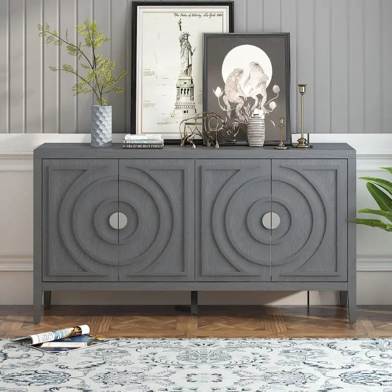 Credenza retrò con design a scanalatura circolare
