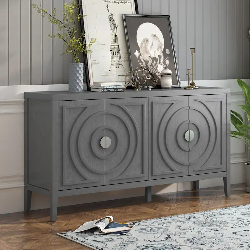 Credenza retrò con design a scanalatura circolare