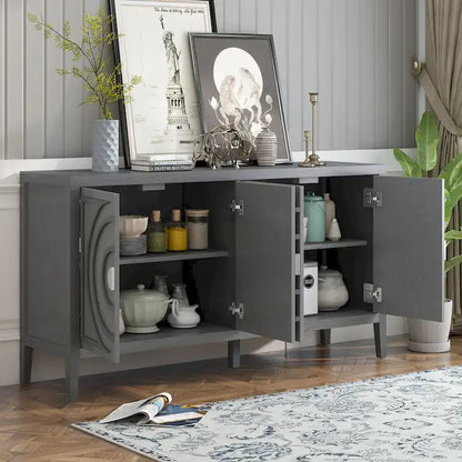 Credenza retrò con design a scanalatura circolare