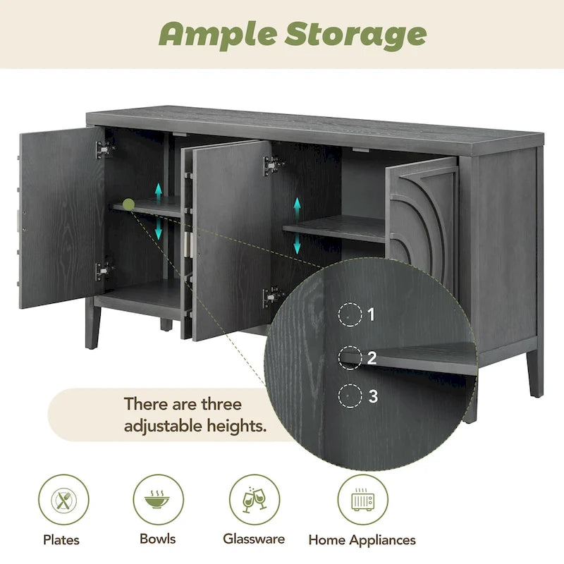 Credenza retrò con design a scanalatura circolare