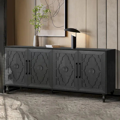 Credenza con porta a forma di fiore intagliato, grande, credenza e buffet
