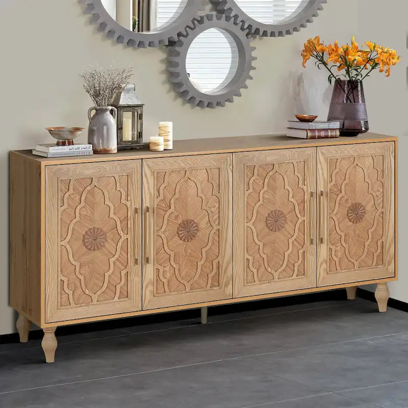 Credenza con porta a forma di fiore intagliato, grande, credenza e buffet