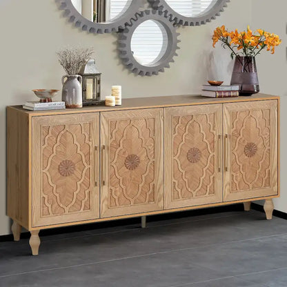 Credenza con porta a forma di fiore intagliato, grande, credenza e buffet