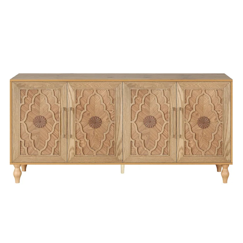 Credenza con porta a forma di fiore intagliato, grande, credenza e buffet